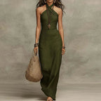 Eva | Elegant and Airy Linen Maxi Dress with Halter Neck Green