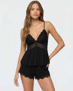 Amore | Elegant Lace-Trim Cami & Shorts Loungewear Set Black