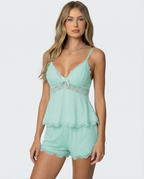 Amore | Elegant Lace-Trim Cami & Shorts Loungewear Set Mint Green