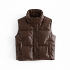 Women's Modern Sleeveless Puffer Vest with Buttons and Stand-up collar | with pockets