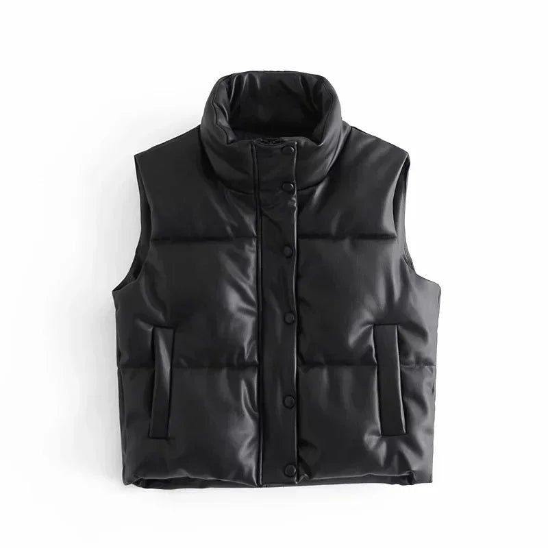 Modern sleeveless puffer vest for men with buttons and stand-up collar | with pockets 1