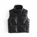 Modern sleeveless puffer vest for men with buttons and stand-up collar | with pockets 1