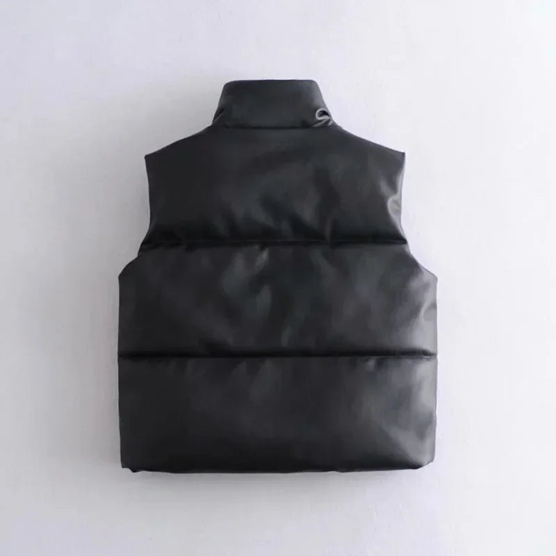 Modern sleeveless puffer vest for men with buttons and stand-up collar | with pockets 2