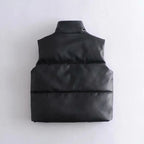 Modern sleeveless puffer vest for men with buttons and stand-up collar | with pockets 2