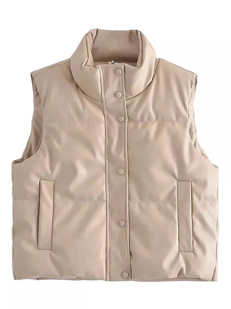 Modern sleeveless puffer vest for men with buttons and stand-up collar | with pockets 5