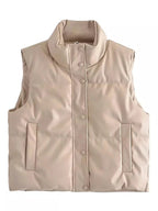Modern sleeveless puffer vest for men with buttons and stand-up collar | with pockets 5