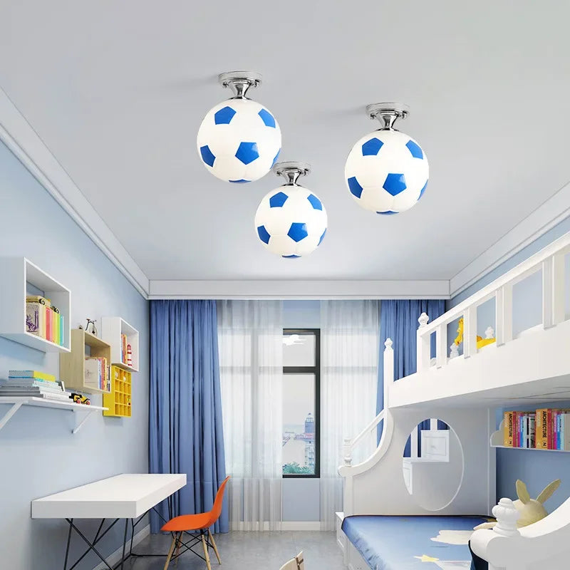 Playful Soccer Ceiling Lamp – Soccer Ball & Basketball Ceiling Light for Boys Room & Kids Bedroom, Dimmable LED Glass Globe – GoalBright