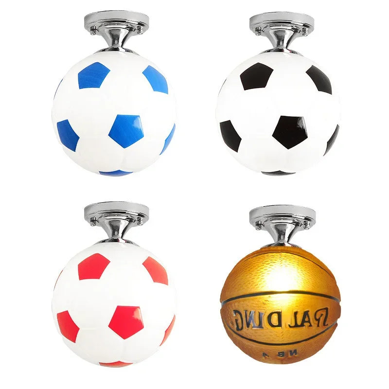 Playful Soccer Ceiling Lamp – Soccer Ball & Basketball Ceiling Light for Boys Room & Kids Bedroom, Dimmable LED Glass Globe – GoalBright