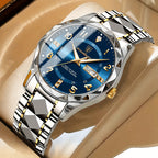 Men's Sports Watch – Analog Digital Wrist Watch with Chronograph, Alarm & Backlight, Water Resistant 50M – Hermosa Brass-tone bracelet with blue dial