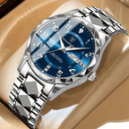 Men's Sports Watch – Analog Digital Wrist Watch with Chronograph, Alarm & Backlight, Water Resistant 50M – Hermosa Chrome-tone bracelet with blue dial