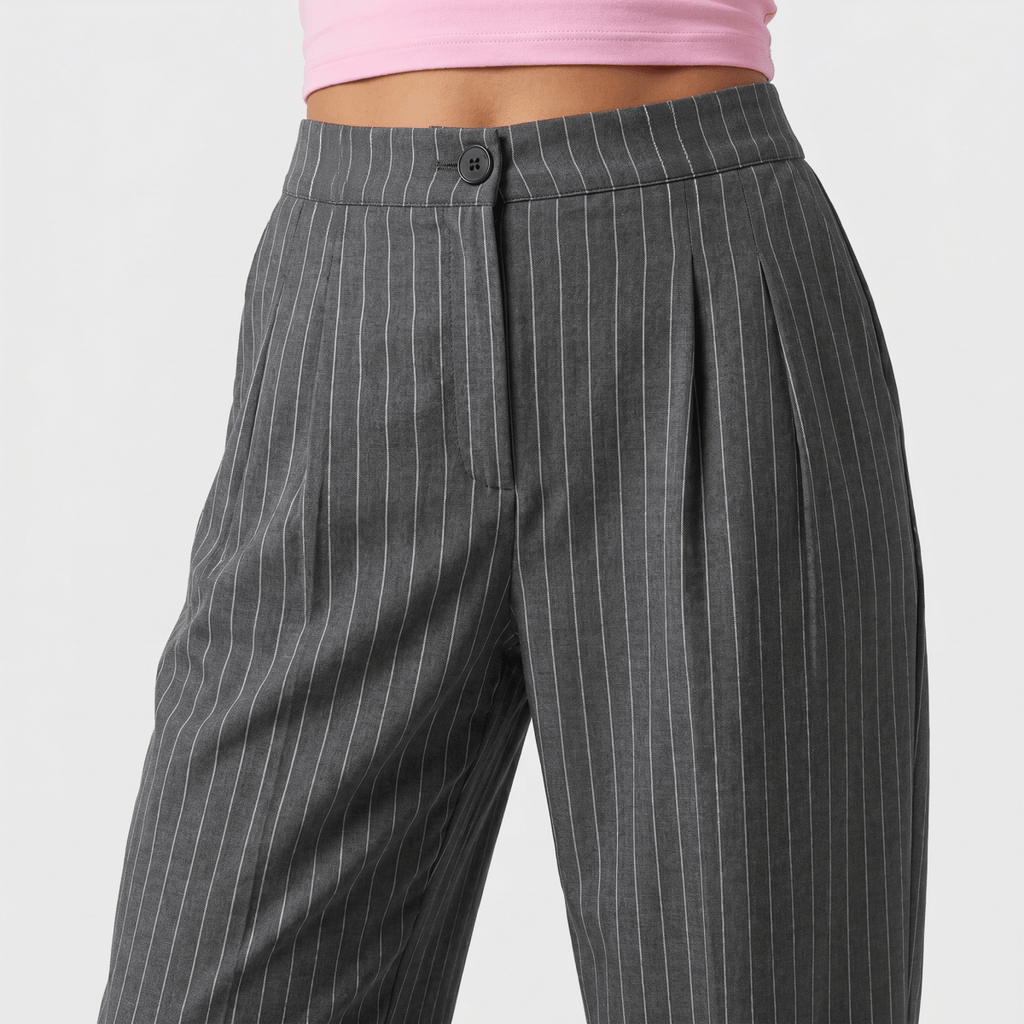 Pinstripe Business Trousers with Pleated Waist, Wide Leg for Women