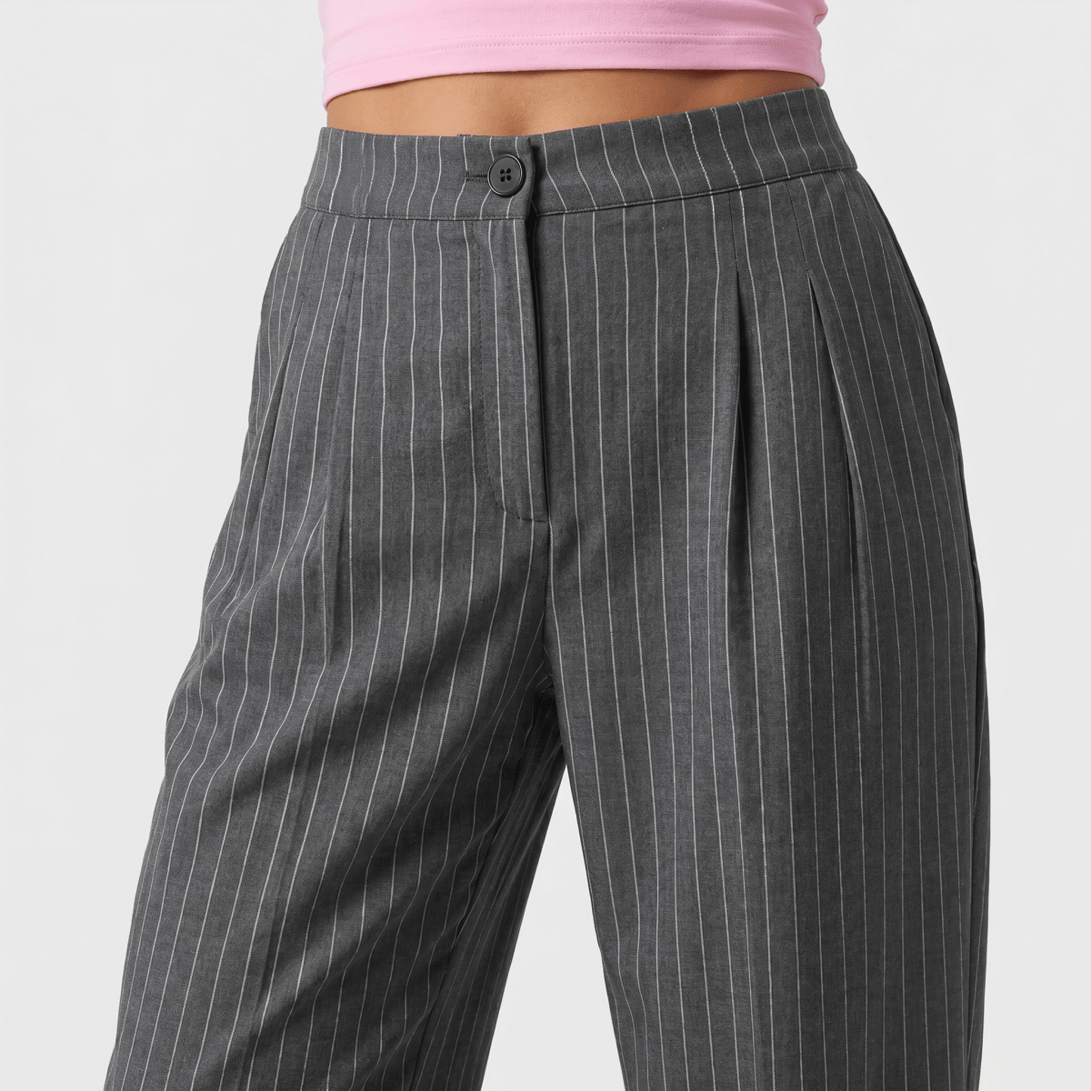 Pinstripe Business Trousers with Pleated Waist, Wide Leg for Women