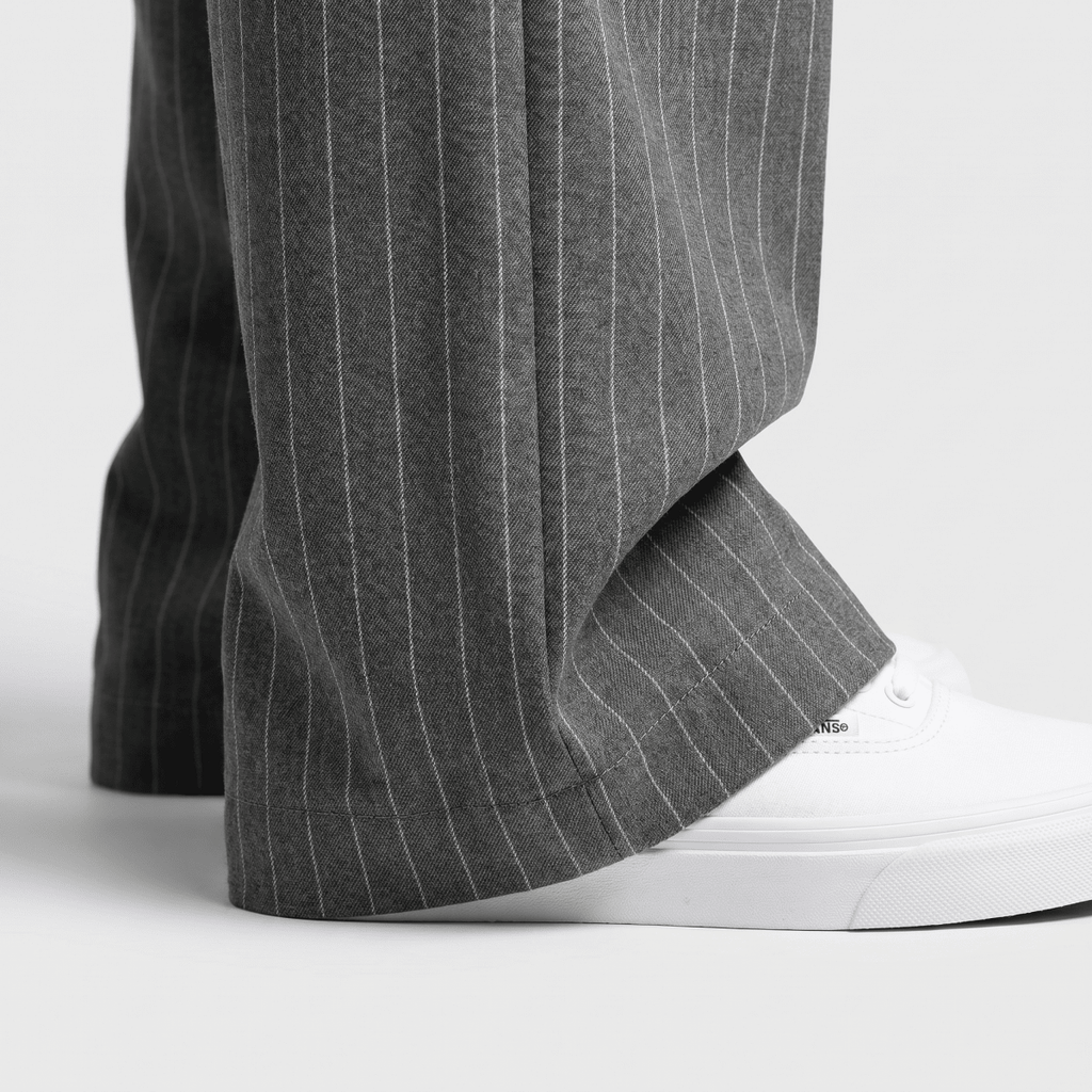 Pinstripe Business Trousers with Pleated Waist, Wide Leg for Women