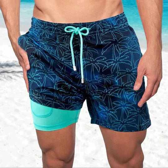 Noah | Men's Swim Trunks Beach Double Layer Compression Quick-Dry Sea Palm