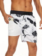 Noah | Men's Swim Trunks Beach Double Layer Compression Quick-Dry Monochrome Flowers