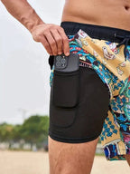 Noah | Men's Swim Trunks Beach Double Layer Compression Quick-Dry Golden Blossom