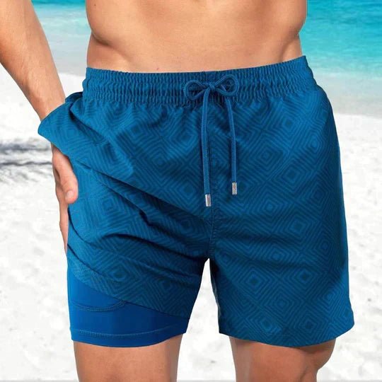 Noah | Men's Swim Trunks Beach Double Layer Compression Quick-Dry Blue Diamond