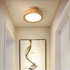 Round Wooden Scandinavian Ceiling Lamp – Solid Wood LED Flush Mount Ceiling Light, Warm or Cool White – NordicLuxe