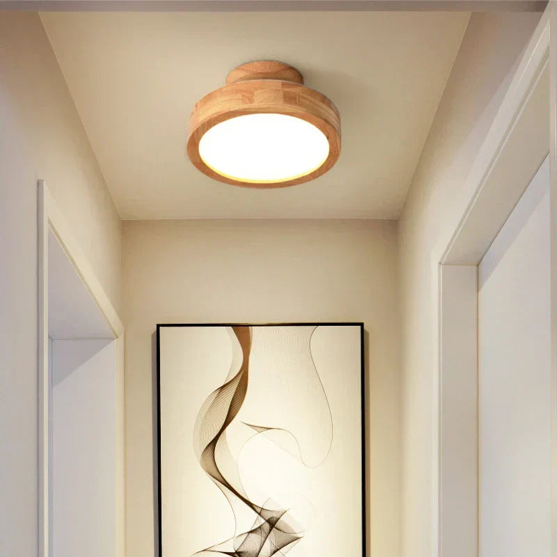 Round Wooden Scandinavian Ceiling Lamp – Solid Wood LED Flush Mount Ceiling Light, Warm or Cool White – NordicLuxe