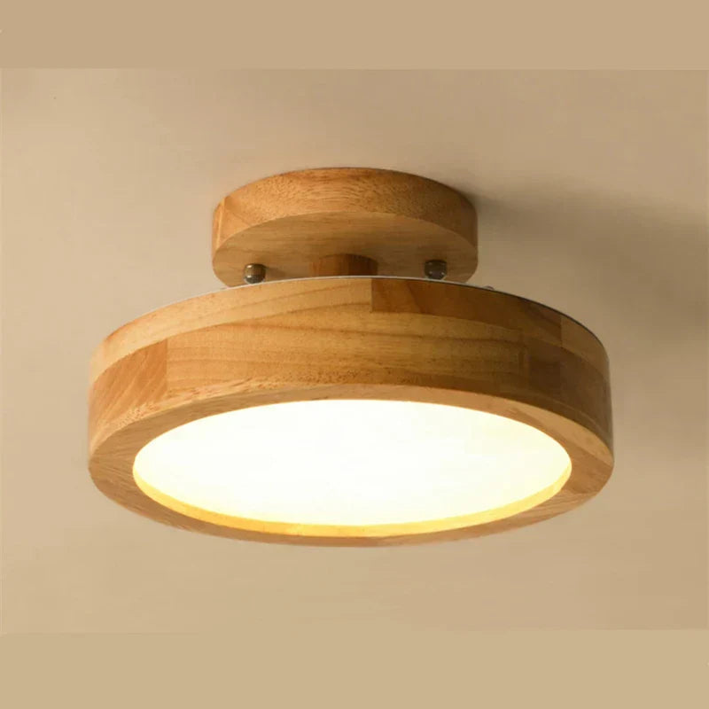 Round Wooden Scandinavian Ceiling Lamp – Solid Wood LED Flush Mount Ceiling Light, Warm or Cool White – NordicLuxe