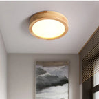 Round Wooden Scandinavian Ceiling Lamp – Solid Wood LED Flush Mount Ceiling Light, Warm or Cool White – NordicLuxe