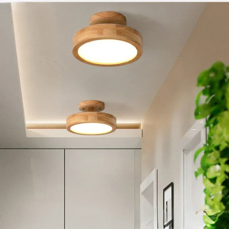Round Wooden Scandinavian Ceiling Lamp – Solid Wood LED Flush Mount Ceiling Light, Warm or Cool White – NordicLuxe