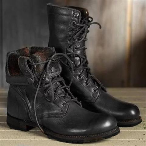 Boots For Women | Lace-Up Mid-Calf Design Black