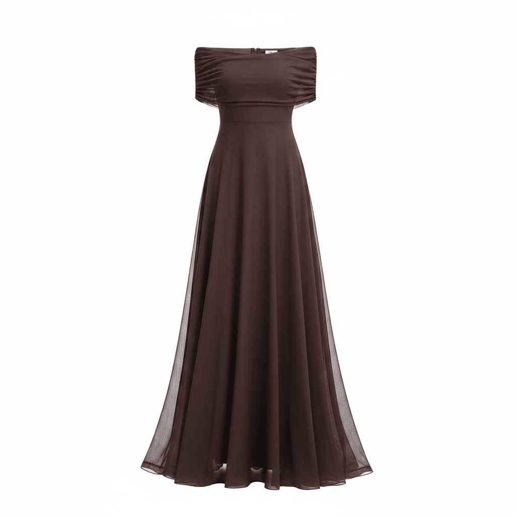 Women's Off-Shoulder Chiffon Maxi – Ethereal Chiffon Weave, Sculpted Neckline & Coastal Evening Majesty