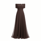 Women's Off-Shoulder Chiffon Maxi – Ethereal Chiffon Weave, Sculpted Neckline & Coastal Evening Majesty