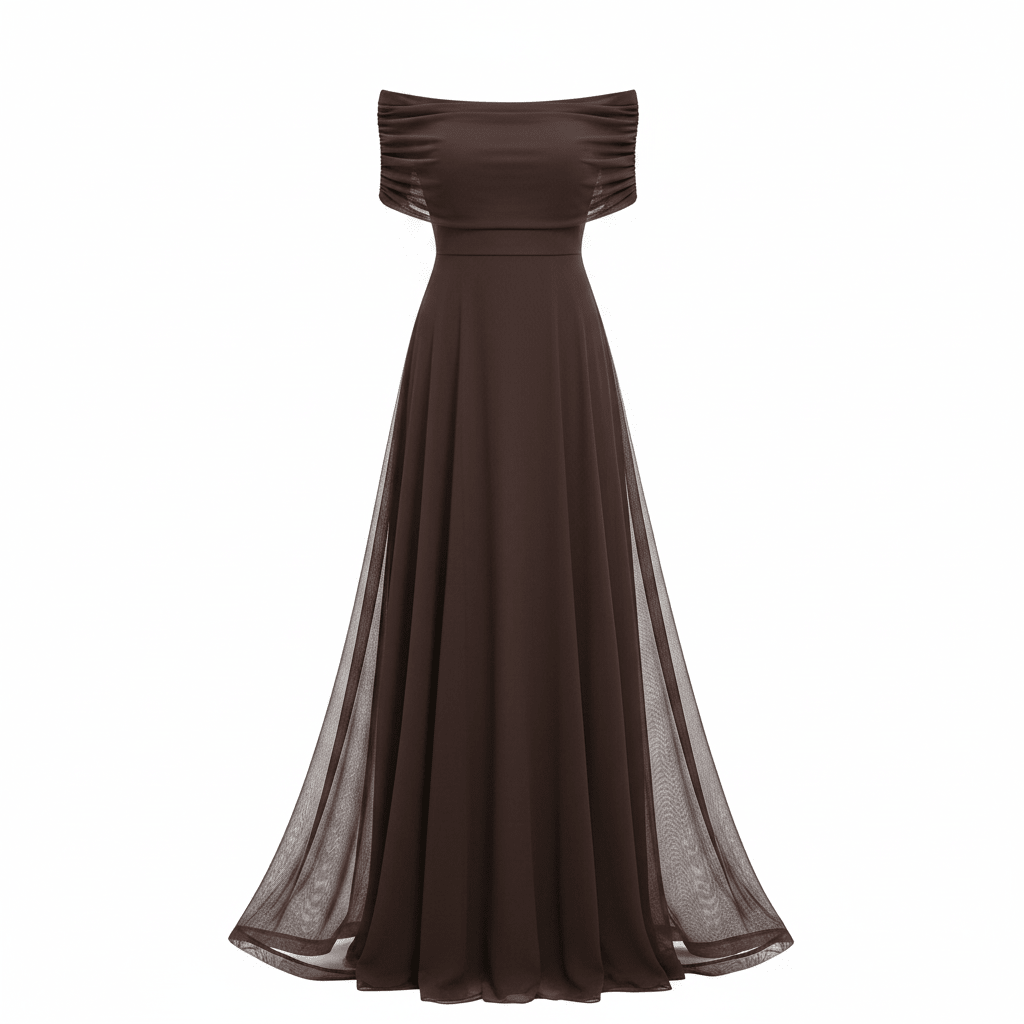 Vanity | Women’s Off-Shoulder Chiffon Maxi Dress – Chic Flowing Tier & Refined Ethereal Silhouette