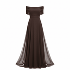 Vanity | Women’s Off-Shoulder Chiffon Maxi Dress – Chic Flowing Tier & Refined Ethereal Silhouette