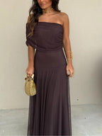 Vanity | Women’s Off-Shoulder Chiffon Maxi Dress – Chic Flowing Tier & Refined Ethereal Silhouette