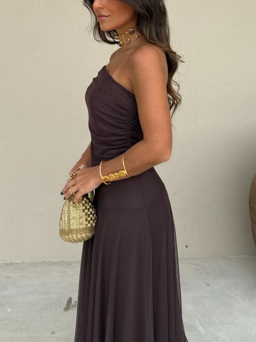 Women's Off-Shoulder Chiffon Maxi – Ethereal Chiffon Weave, Sculpted Neckline & Coastal Evening Majesty