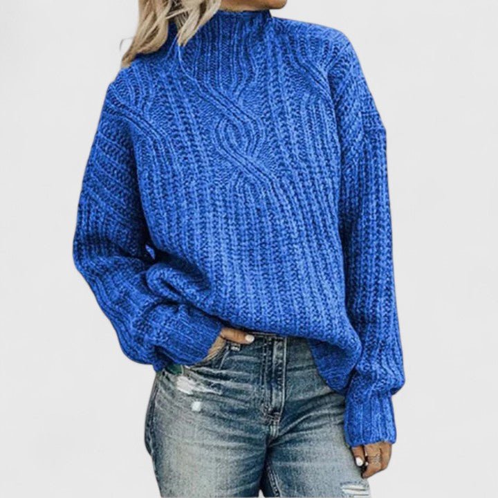 Luna | Women's Sophisticated Knit Jumper - Elegant Long Sleeve Pullover Sweater with Ribbed Hem for Fall & Winter Blue