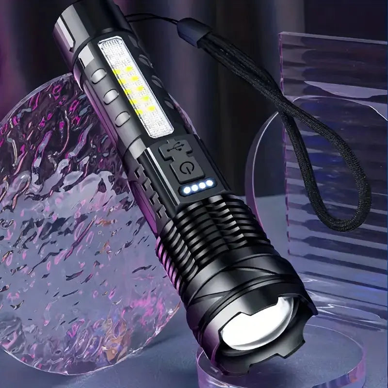 Ultra-Bright Military Flashlight – Rechargeable XHP50 LED Tactical Flashlight, 7 Light Modes, Aluminum, for Camping & Emergencies – PowerBeam