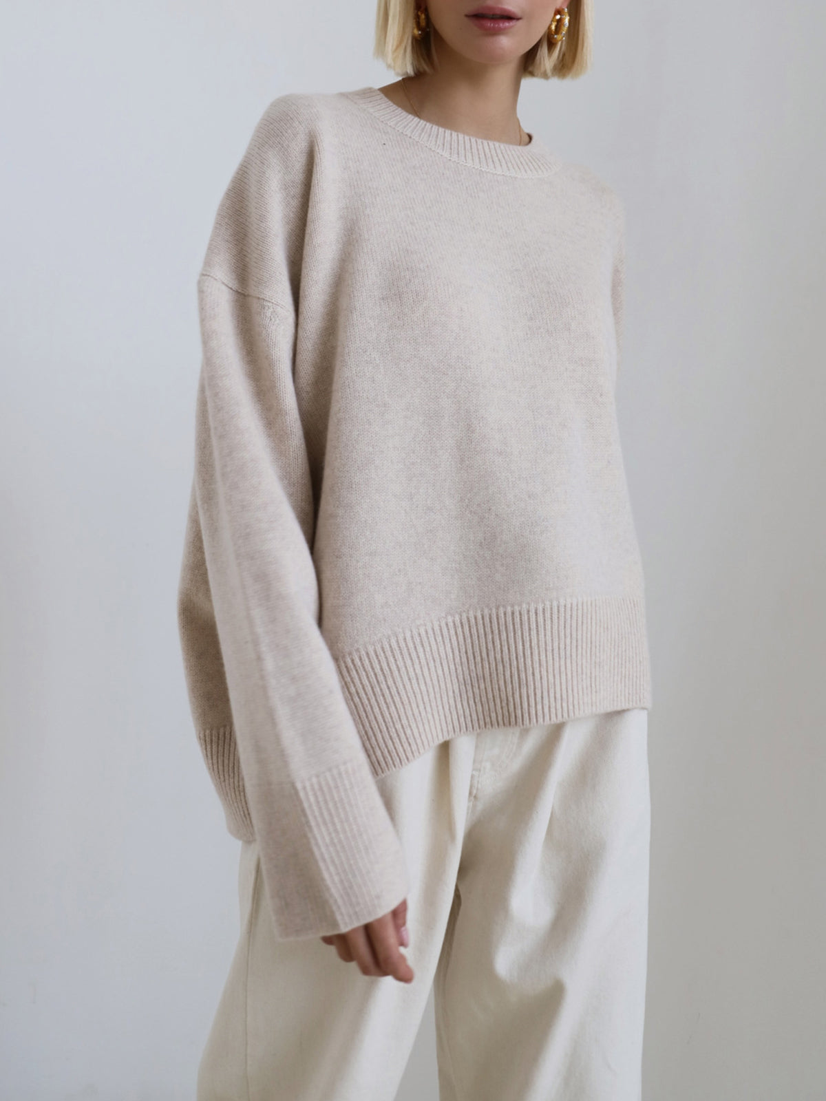 Women's Oversized Crewneck Knit Sweater, back view.