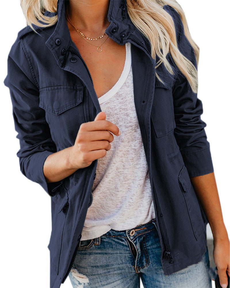 Windbreaker for Women – Oversized Korean Style with Many Pockets Blue