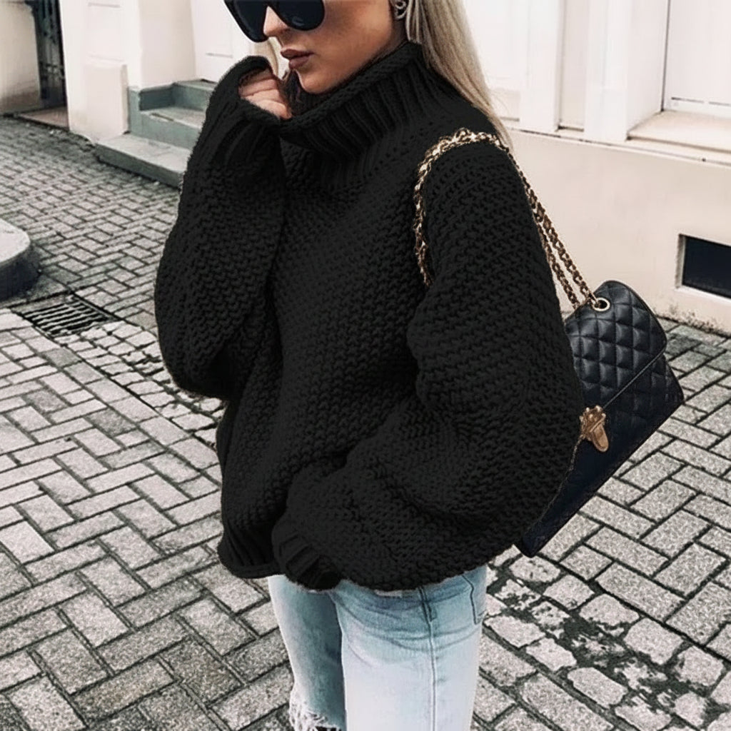 Women's Oversized Knit Sweater | Turtleneck black