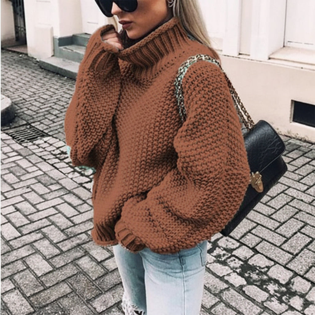 Women's Oversized Knit Sweater | Turtleneck brown
