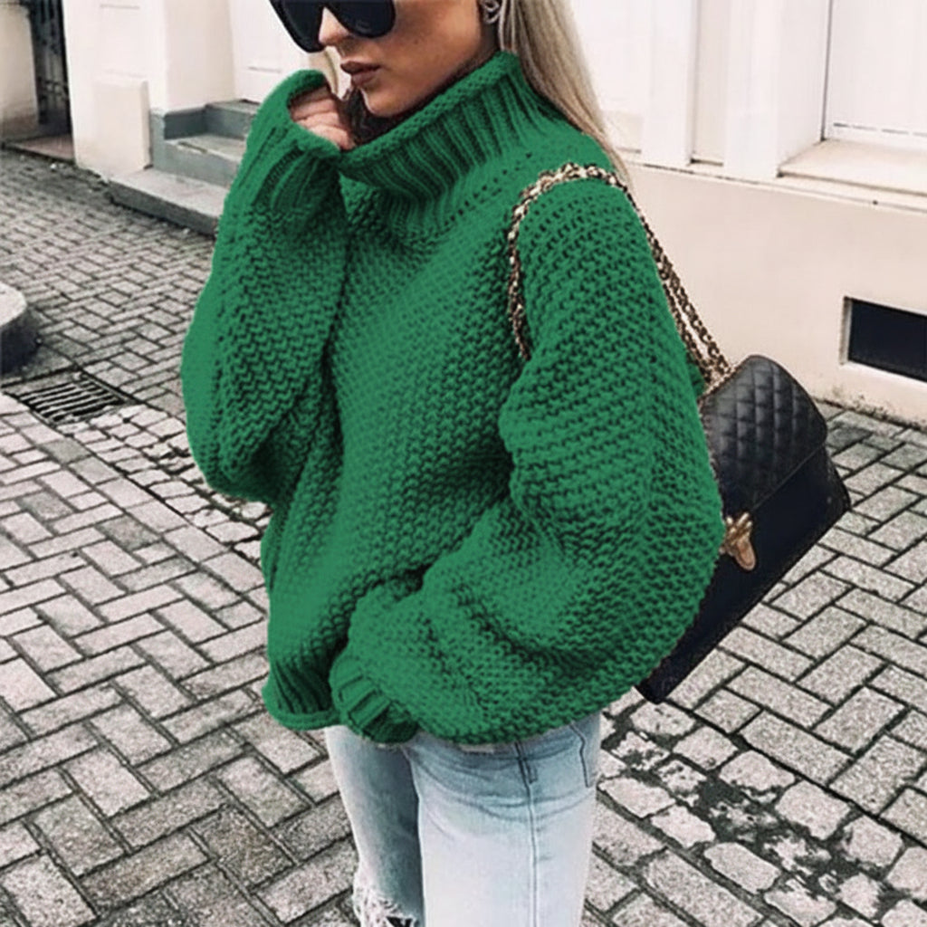 Women's Oversized Knit Sweater | Turtleneck green
