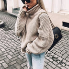 Women's Oversized Knit Sweater | Turtleneck khaki