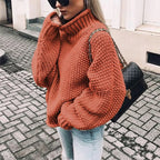 Women's Oversized Knit Sweater | Turtleneck orange