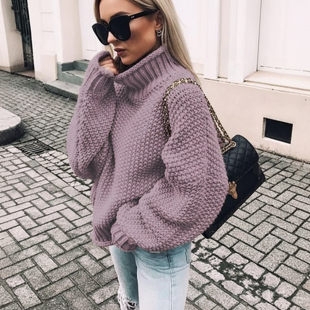 Women's Oversized Knit Sweater | Turtleneck purple