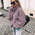 Women's Oversized Knit Sweater | Turtleneck purple