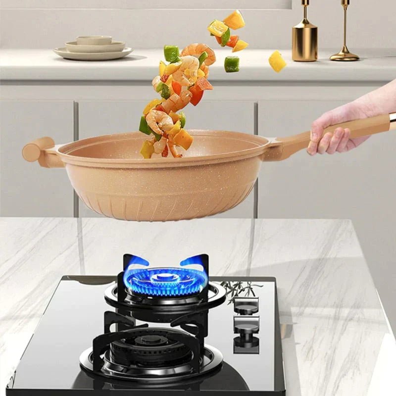 Multifunctional Wok Pan with Nonstick Coating – Nonstick Wok for Stir Fry, Steaming & Simmering, Less Oil – CookFlex