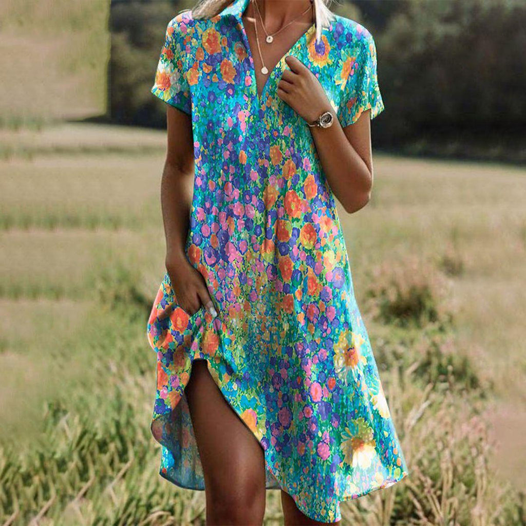 Pasha | Women's Summer Dress with Colorful Floral Print and Short Sleeves 0