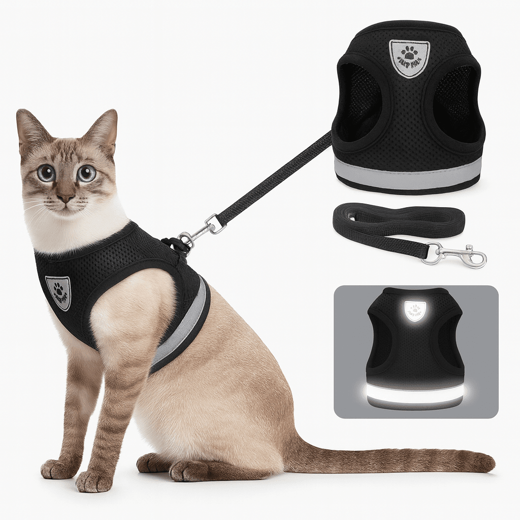 Reflective Cat Harness and Leash – Adjustable Breathable Mesh Harness for Cats & Kittens, XS-XL, 4 Colors Black