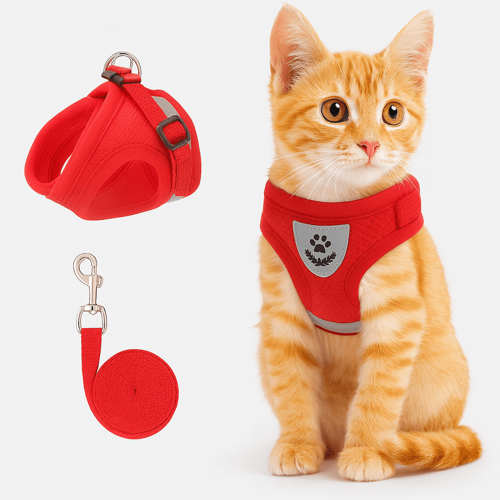 Reflective Cat Harness and Leash – Adjustable Breathable Mesh Harness for Cats & Kittens, XS-XL, 4 Colors Red