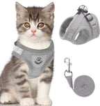 Reflective Cat Harness and Leash – Adjustable Breathable Mesh Harness for Cats & Kittens, XS-XL, 4 Colors Gray