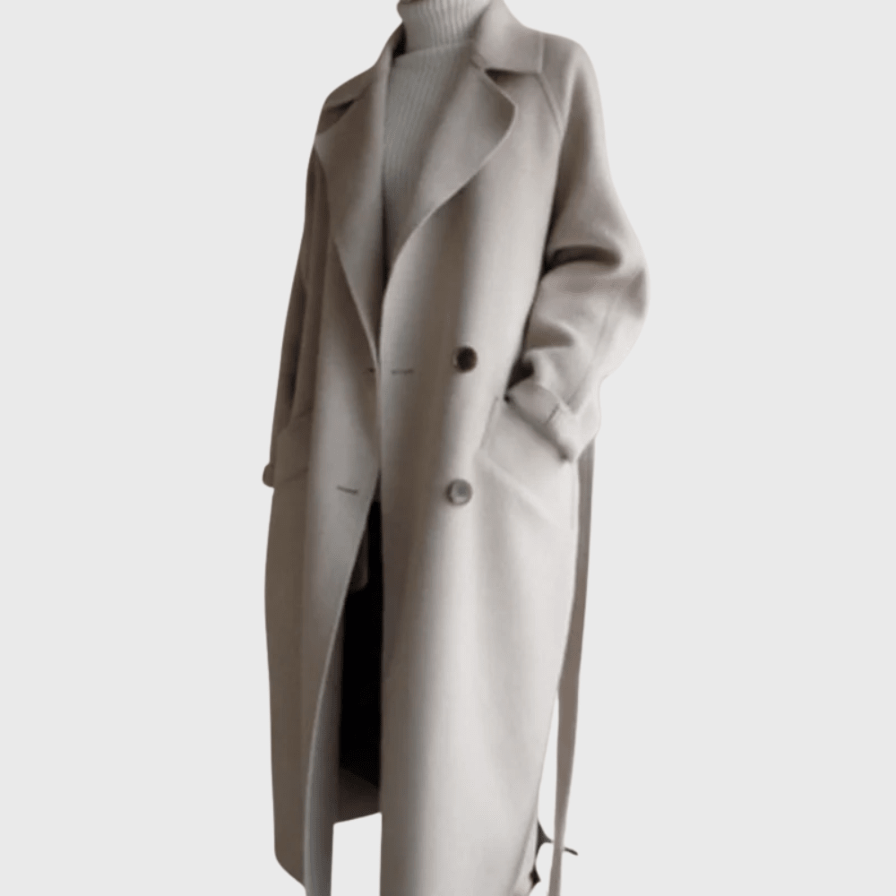 Ēden | Women’s Coat | Longline Belted Waist Beige